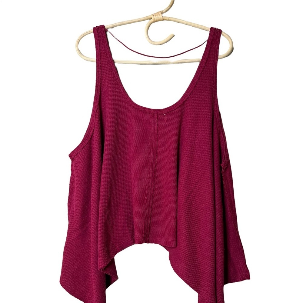 Free People Poncho Tank Sing La La  Burgundy Oversized Wide Crop Layer Beach - Picture 4 of 11